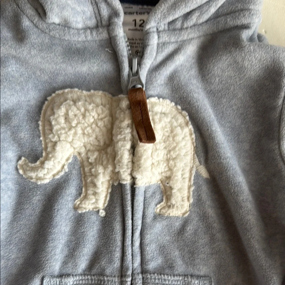 Carter’s Blue/Gray Elephant Zip-up Hoodie 12M